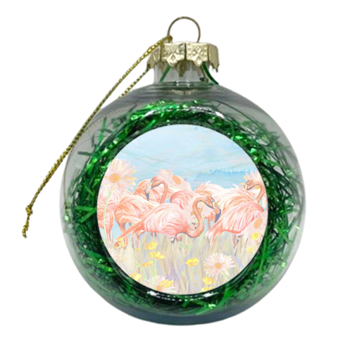Flamingo Meadow - xmas bauble by Rachel Foreman