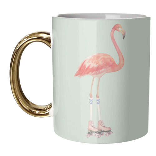 Flamingo roller skating - unique mug by Beth Reed