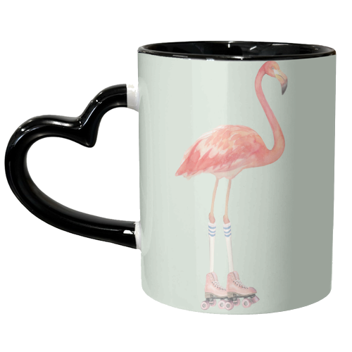 Flamingo roller skating - unique mug by Beth Reed