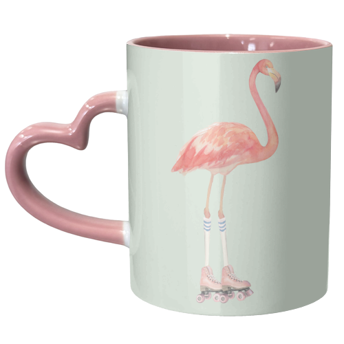 Flamingo roller skating - unique mug by Beth Reed