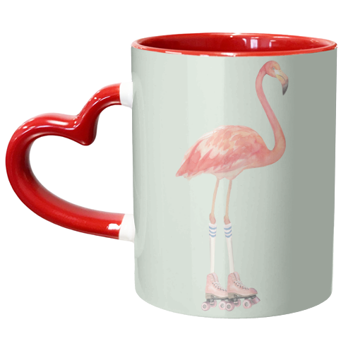 Flamingo roller skating - unique mug by Beth Reed