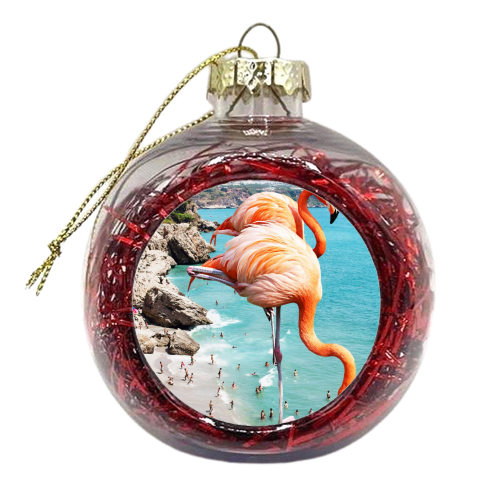 Flamingos on the Beach, Wildlife Surrealism Birds, Nature Flamingo Fantasy Beach Summer Photography - xmas bauble by Uma Prabhakar Gokhale