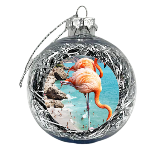Flamingos on the Beach, Wildlife Surrealism Birds, Nature Flamingo Fantasy Beach Summer Photography - xmas bauble by Uma Prabhakar Gokhale