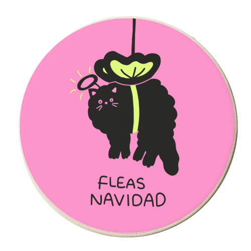 Fleas Navidad Christmas Cat - personalised beer coaster by Lucy Elliott