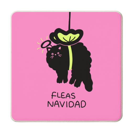 Fleas Navidad Christmas Cat - personalised beer coaster by Lucy Elliott