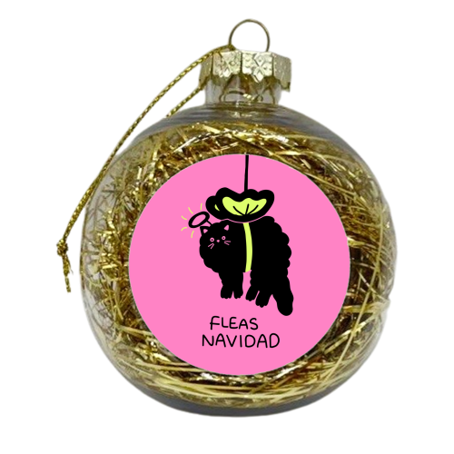 Fleas Navidad Christmas Cat - xmas bauble by Lucy Elliott