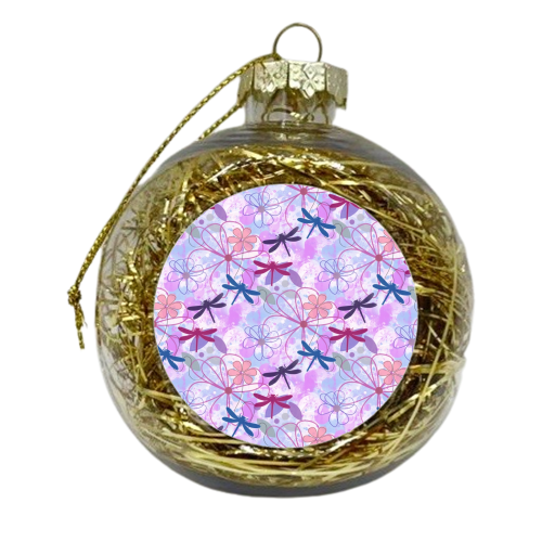 Floral and Dragonflies on Painted Background - xmas bauble by Kirsten Star