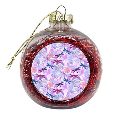Floral and Dragonflies on Painted Background - xmas bauble by Kirsten Star
