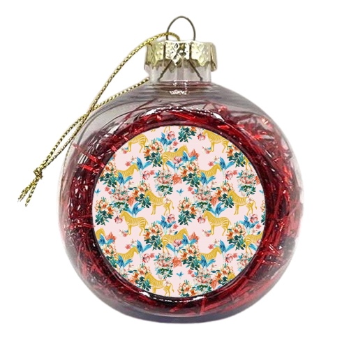 Floral and Zebras - xmas bauble by Uma Prabhakar Gokhale