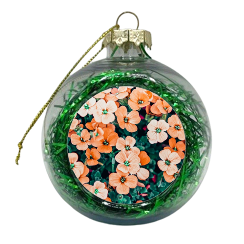 Floral Bliss, Nature Photography Garden Meadow, Blush Orange Coral Summer Flowers Botanical - xmas bauble by Uma Prabhakar Gokhale