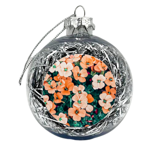 Floral Bliss, Nature Photography Garden Meadow, Blush Orange Coral Summer Flowers Botanical - xmas bauble by Uma Prabhakar Gokhale