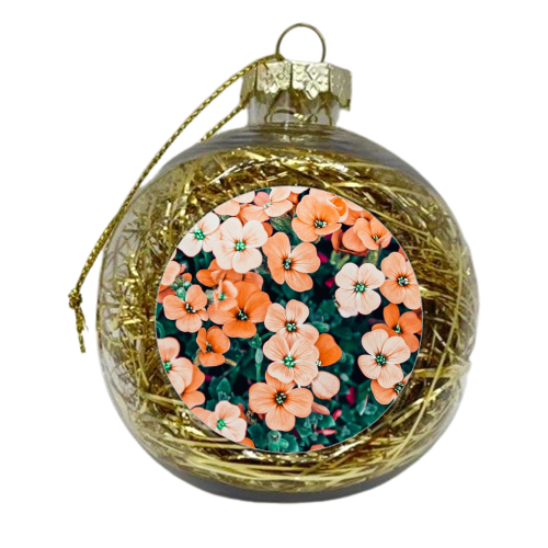 Floral Bliss, Nature Photography Garden Meadow, Blush Orange Coral Summer Flowers Botanical - xmas bauble by Uma Prabhakar Gokhale