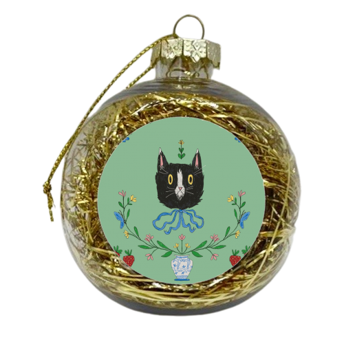 Floral Cat- Black and White - xmas bauble by charlotte blunden