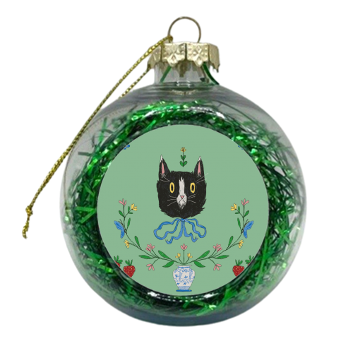 Floral Cat- Black and White - xmas bauble by charlotte blunden