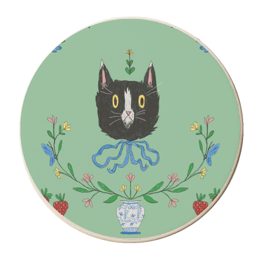 Floral Cat- Black and White - personalised beer coaster by charlotte blunden