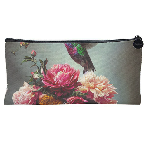 Floral Hummingbird - flat pencil case by haris kavalla