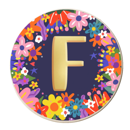 FLORAL INITIAL F - personalised beer coaster by Nichola Cowdery