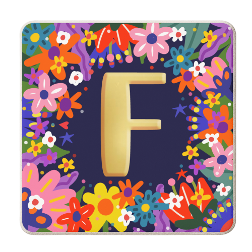 FLORAL INITIAL F - personalised beer coaster by Nichola Cowdery
