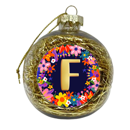 FLORAL INITIAL F - xmas bauble by Nichola Cowdery