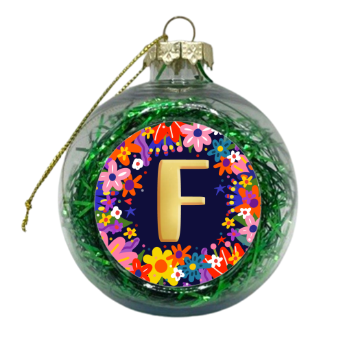 FLORAL INITIAL F - xmas bauble by Nichola Cowdery