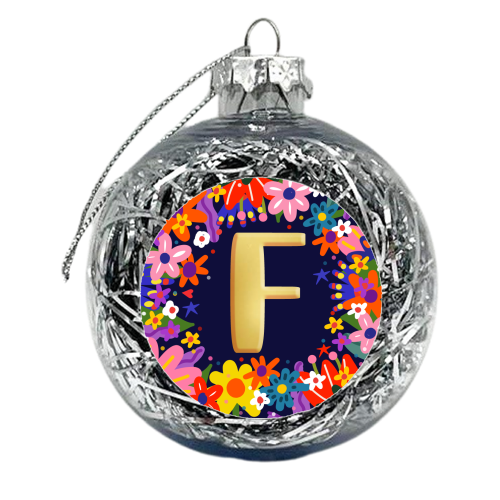 FLORAL INITIAL F - xmas bauble by Nichola Cowdery