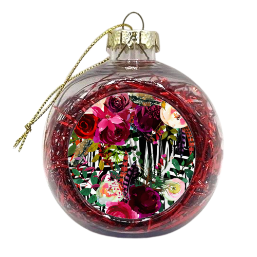 Floral On Zebra - xmas bauble by Kirsten Star
