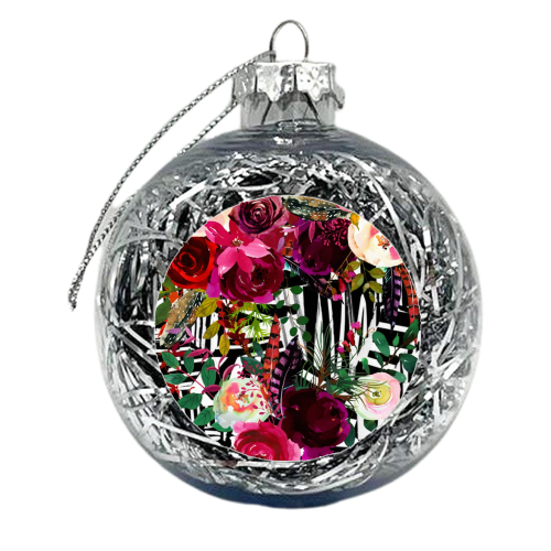 Floral On Zebra - xmas bauble by Kirsten Star