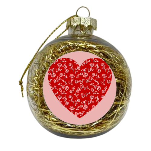 Floral pink heart - xmas bauble by The Girl Next Draw