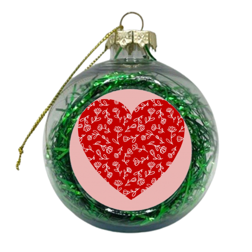 Floral pink heart - xmas bauble by The Girl Next Draw