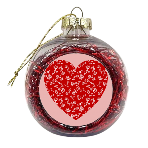 Floral pink heart - xmas bauble by The Girl Next Draw
