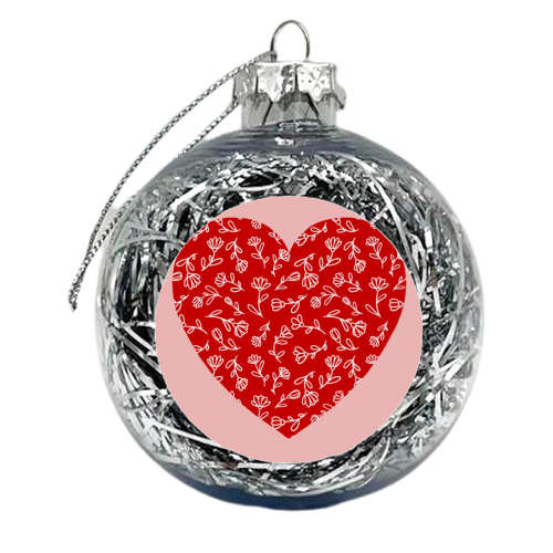 Floral pink heart - xmas bauble by The Girl Next Draw