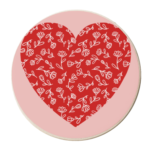 Floral pink heart - personalised beer coaster by The Girl Next Draw