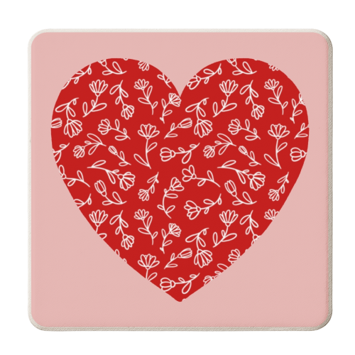 Floral pink heart - personalised beer coaster by The Girl Next Draw