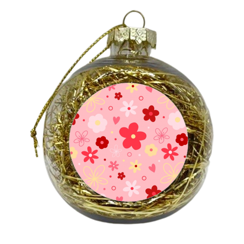 Floral print pink pattern - xmas bauble by The Girl Next Draw