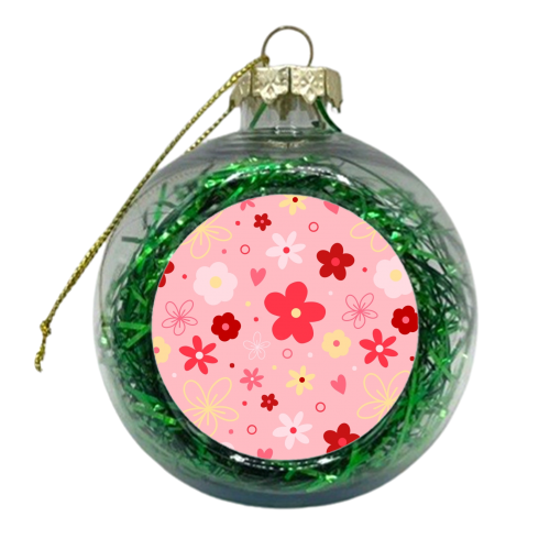 Floral print pink pattern - xmas bauble by The Girl Next Draw