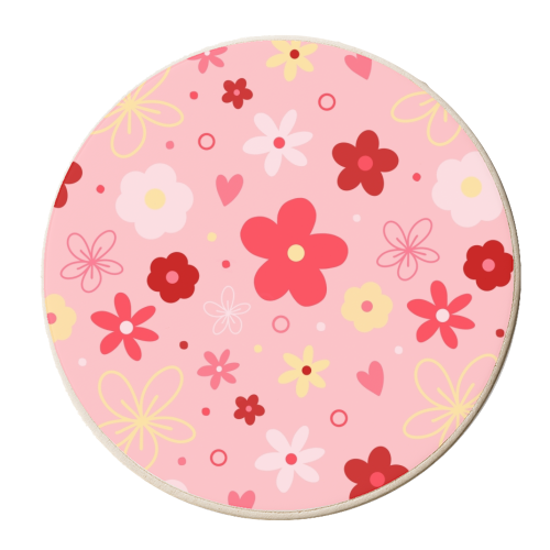 Floral print pink pattern - personalised beer coaster by The Girl Next Draw