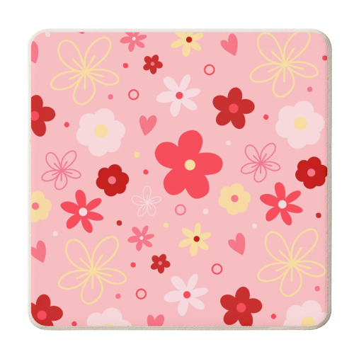 Floral print pink pattern - personalised beer coaster by The Girl Next Draw