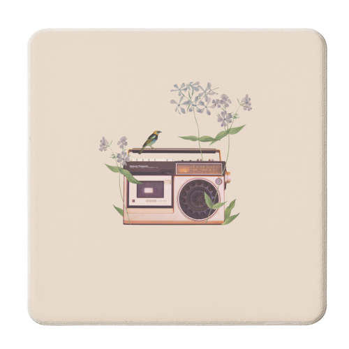 Floral radio collage - personalised beer coaster by Frida Floral Studio