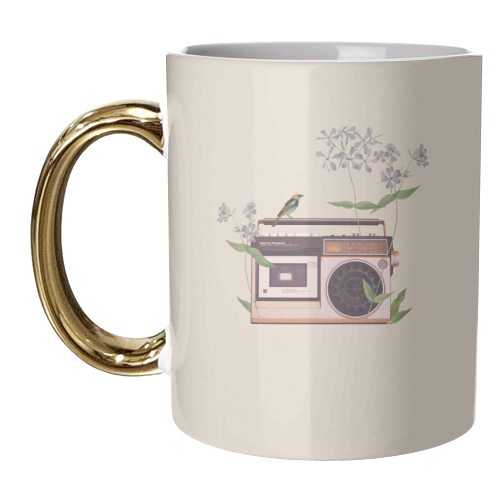 Floral radio collage - unique mug by Frida Floral Studio