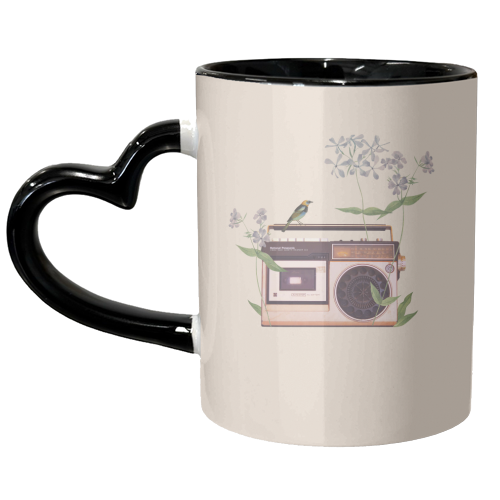Floral radio collage - unique mug by Frida Floral Studio