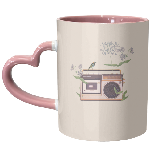 Floral radio collage - unique mug by Frida Floral Studio