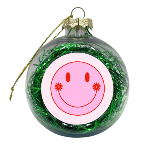 Floral Smile Emoji - xmas bauble by Adam Regester