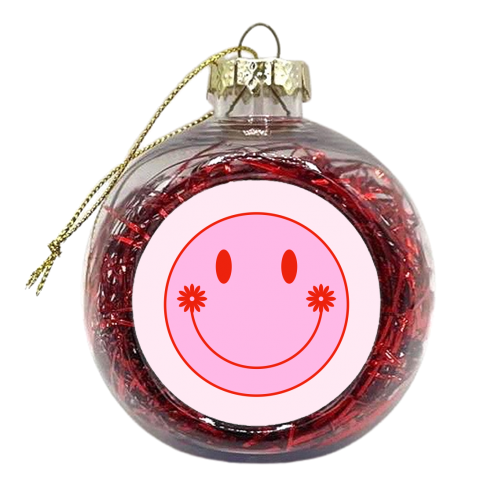 Floral Smile Emoji - xmas bauble by Adam Regester