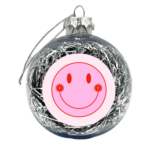 Floral Smile Emoji - xmas bauble by Adam Regester