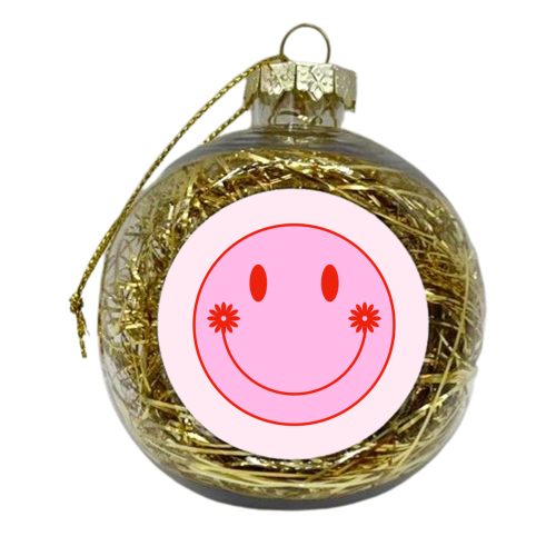Floral Smile Emoji - xmas bauble by Adam Regester