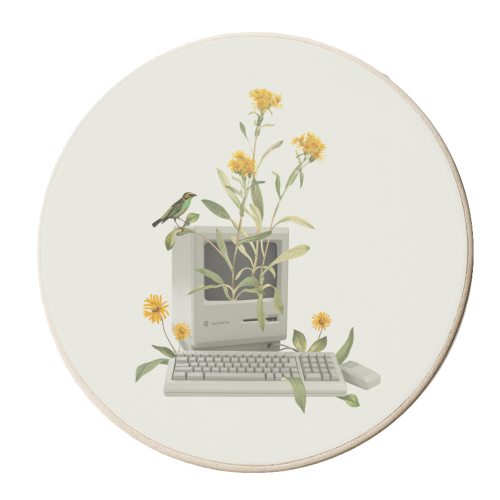 Floral vintage computer - personalised beer coaster by Frida Floral Studio