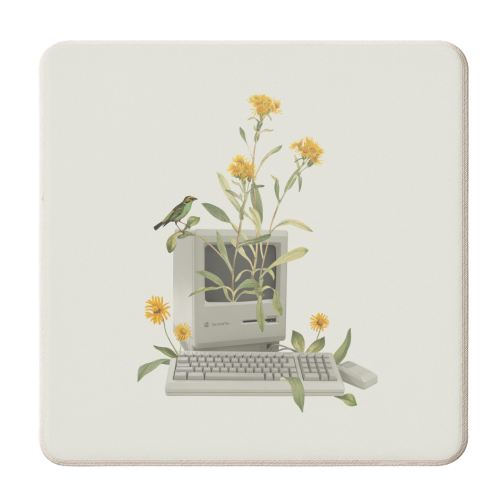 Floral vintage computer - personalised beer coaster by Frida Floral Studio