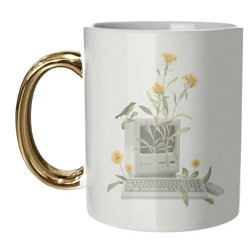 Floral vintage computer - unique mug by Frida Floral Studio