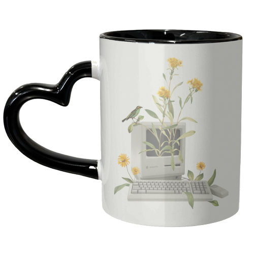 Floral vintage computer - unique mug by Frida Floral Studio