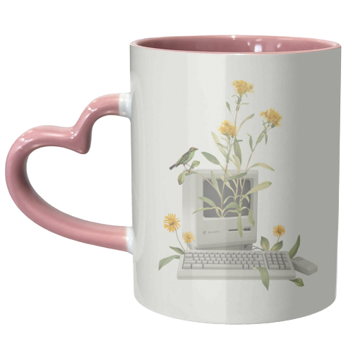 Floral vintage computer - unique mug by Frida Floral Studio